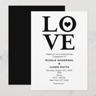 Invitaciones de compromiso de boda negras y blanca