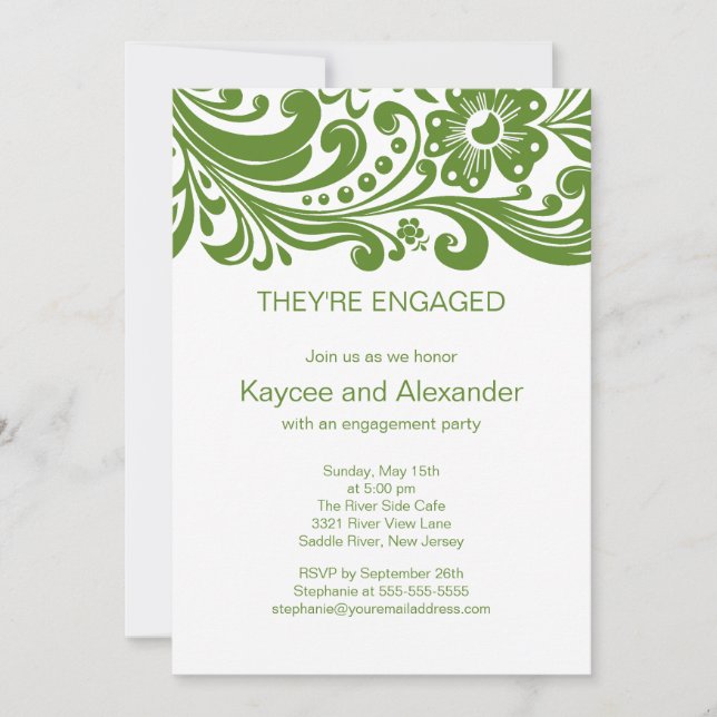Invitaciones de compromiso de Swirls Floral de imp (Anverso)
