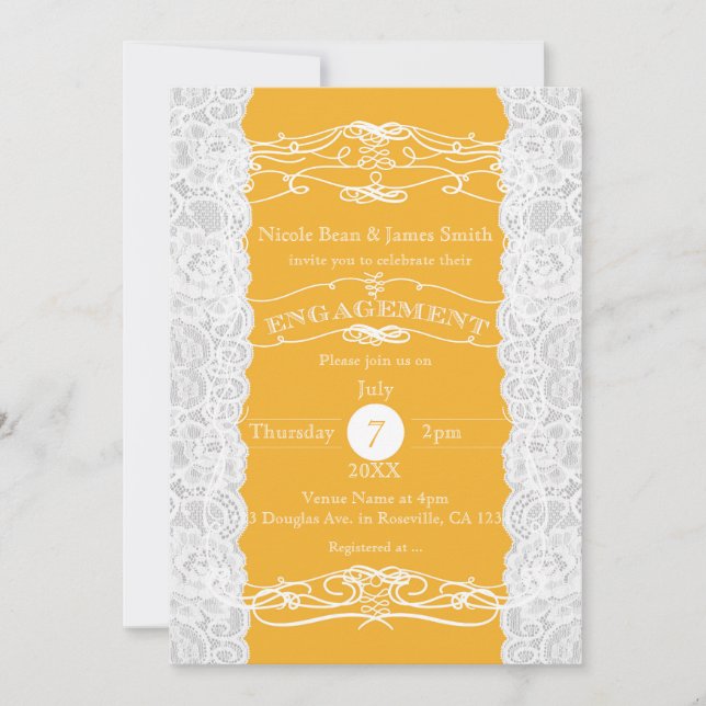 Invitaciones de COMPROMISO elegantes de encaje ama (Anverso)