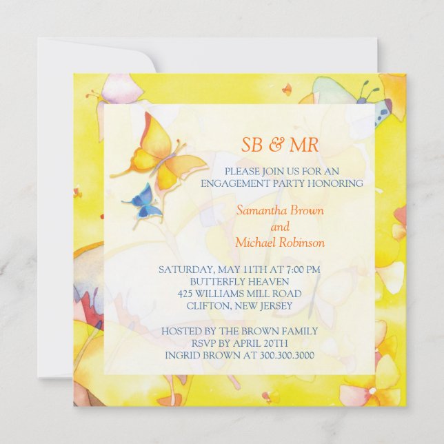 Invitaciones de compromiso:Mariposas de colores (Anverso)