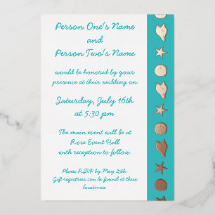 Invitaciones de conchas de verano en hoja de turqu