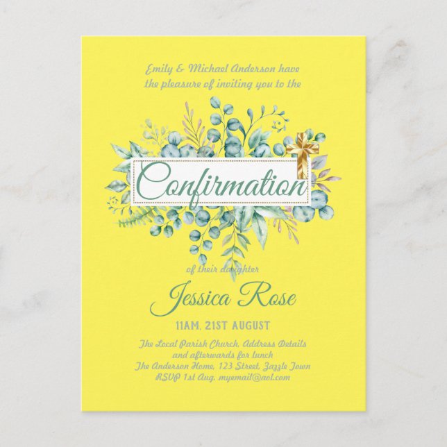 Invitaciones de confirmación Budge Eucalyptus Gree (Anverso)