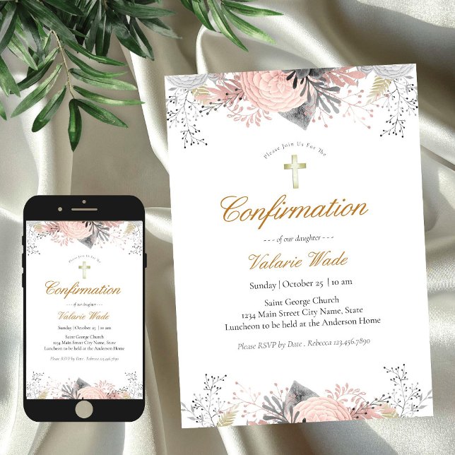 Invitaciones de Confirmación para Niñas con Flores (Subido por el creador)