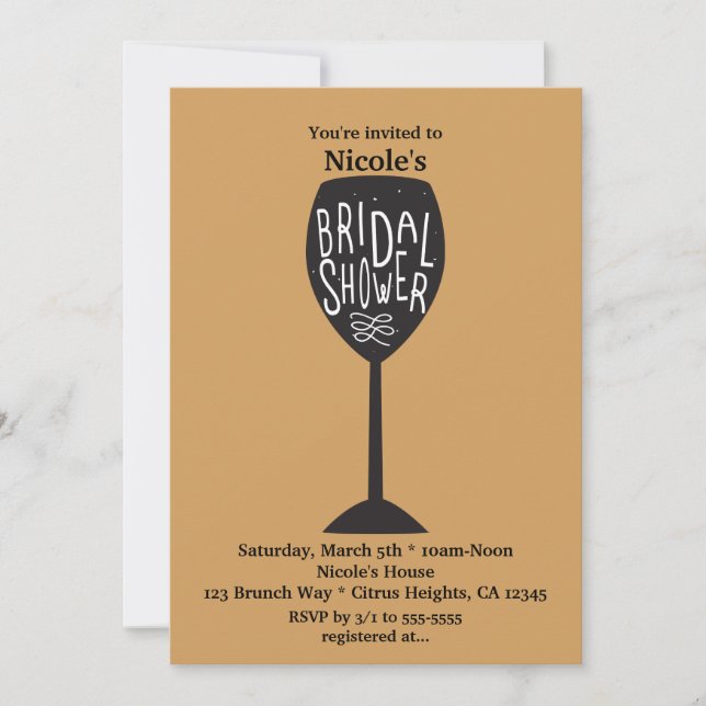 Invitaciones de copa de vino para DUCHA DE NOVIA e (Anverso)