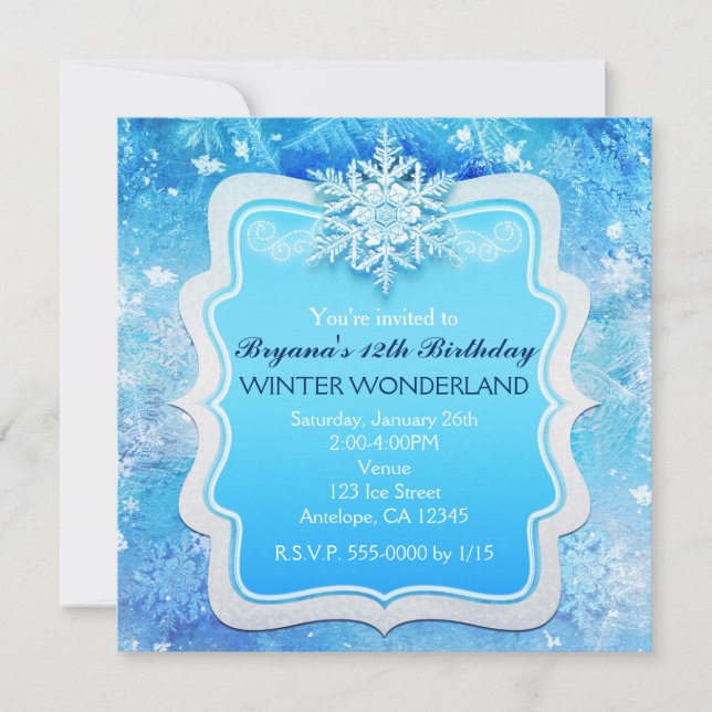 Invitaciones de copo de nieve de tierra de maravil (Anverso)