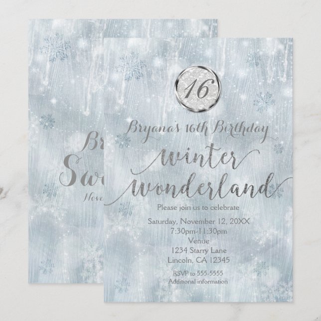 Invitaciones de copos de nieve de hielo blanco, pa (Anverso / Reverso)