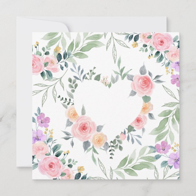 Invitaciones de Corazón de Flor Rosa (Anverso)