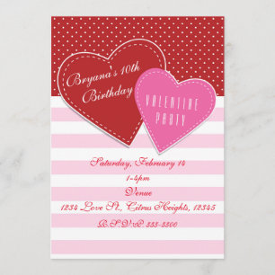 Invitaciones de corazones rojos y rosados para fie