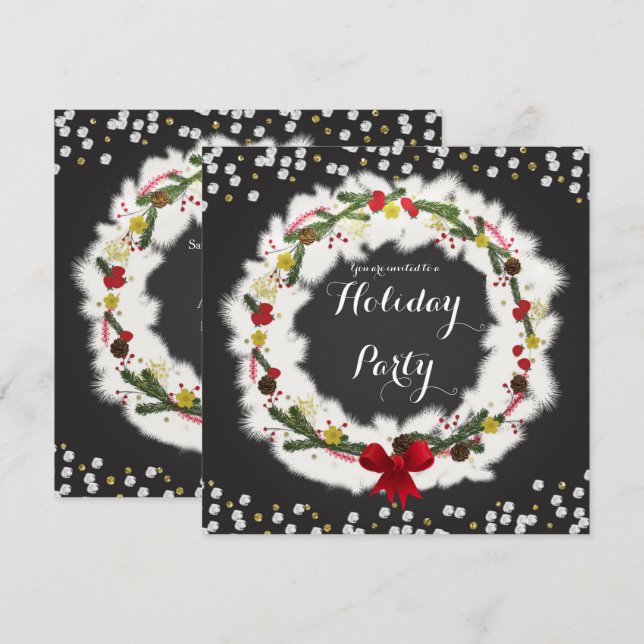 Invitaciones de Corona de Navidad Rústica de Pino  (Anverso / Reverso)