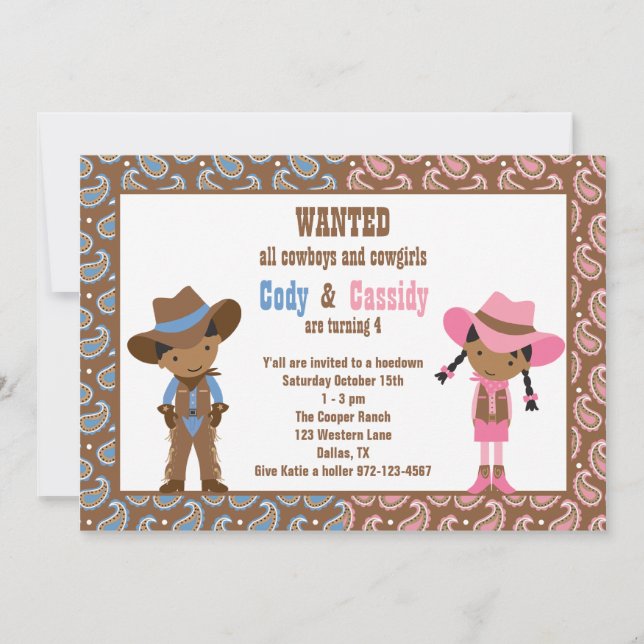 Invitaciones de cowboy y Cowgirl afroamericanos (Anverso)