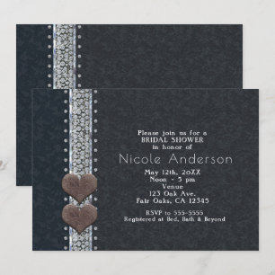 Invitaciones de cuero negro y diamantes con glamou