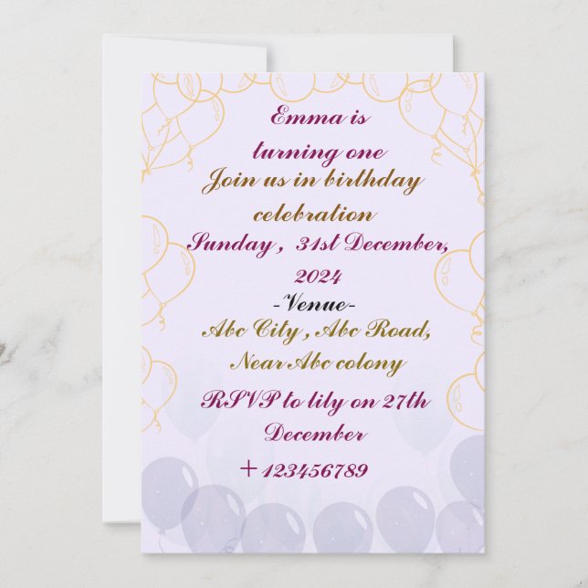 Invitaciones de cumpleaños (Anverso)