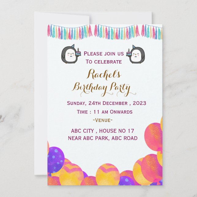 Invitaciones de cumpleaños (Anverso)