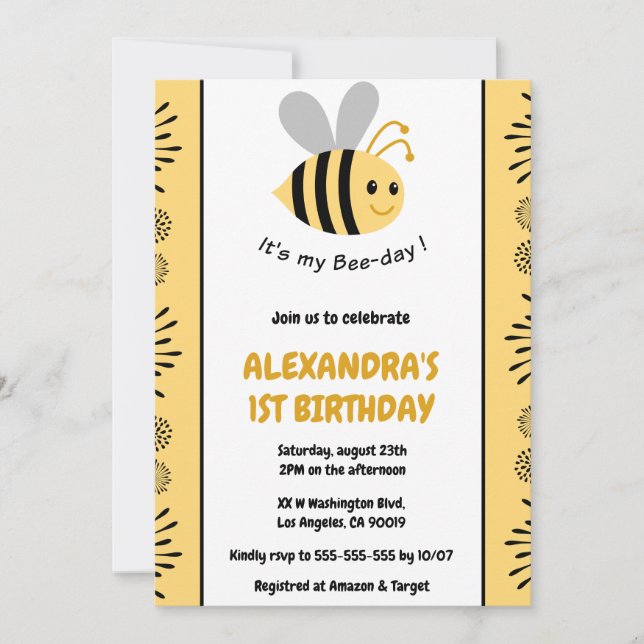 Invitaciones de cumpleaños 1º de abeja Lindas Mode (Anverso)
