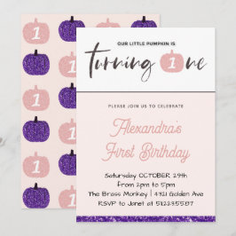 Invitaciones de cumpleaños 1º de calabaza niña ros
