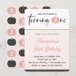 Invitaciones de cumpleaños 1º de calabaza niña ros