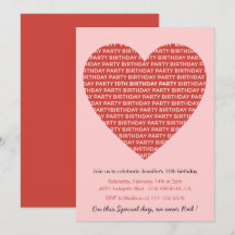invitaciones de cumpleaños 10 Modernas Rosa Rojo