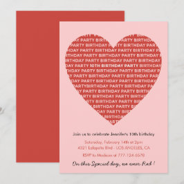 invitaciones de cumpleaños 10 Modernas Rosa Rojo