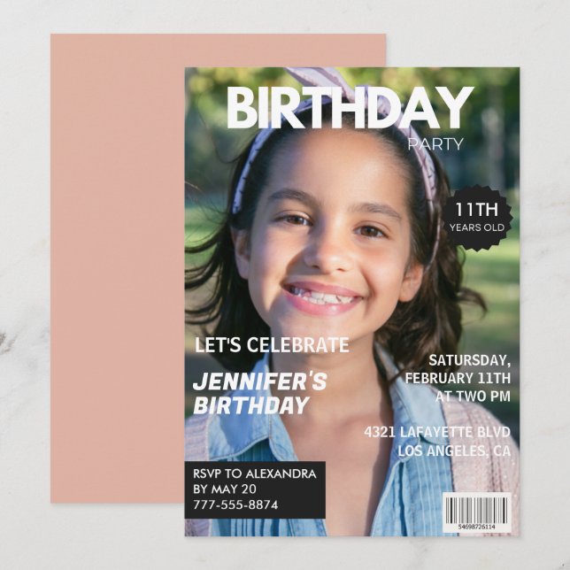 invitaciones de cumpleaños 11 para niña Portada de (Anverso / Reverso)