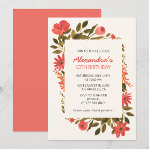 invitaciones de cumpleaños 13 Floral Boho Elegante