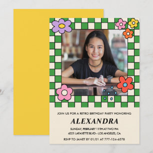 invitaciones de cumpleaños 13 Retro Flores Groovy