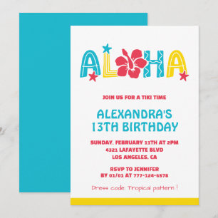 invitaciones de cumpleaños 13 Tropical Aloha Hawai
