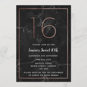 Invitaciones de cumpleaños 16 de oro negro y Rosa