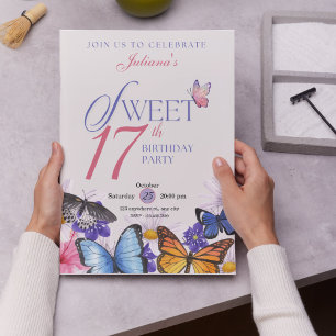 Invitaciones de cumpleaños 17º personalizado Pink 