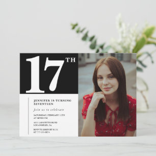Invitaciones de cumpleaños 17 negras Modernas Chic