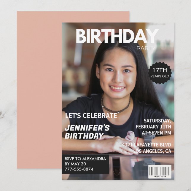 invitaciones de cumpleaños 17 para chica Portada d (Anverso / Reverso)
