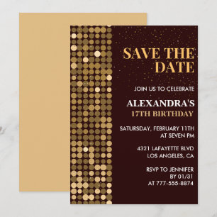 Invitaciones de cumpleaños 17 Save the date Gold