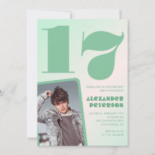 Invitaciones de cumpleaños 17 verde gradiente Niño