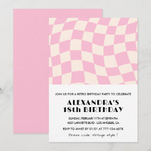 invitaciones de cumpleaños 18 Checkered Retro Pink