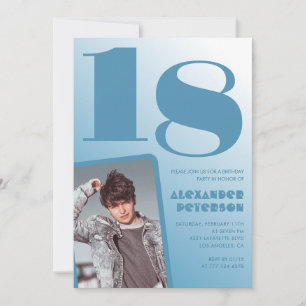 Invitaciones de cumpleaños 18 niño gradiente azul