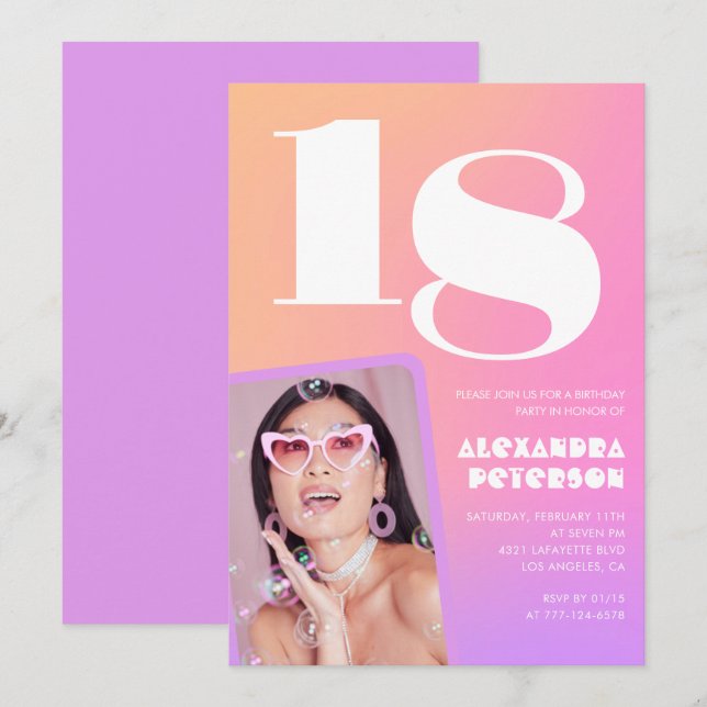 Invitaciones de cumpleaños 18 rosa para ella Foto  (Anverso / Reverso)