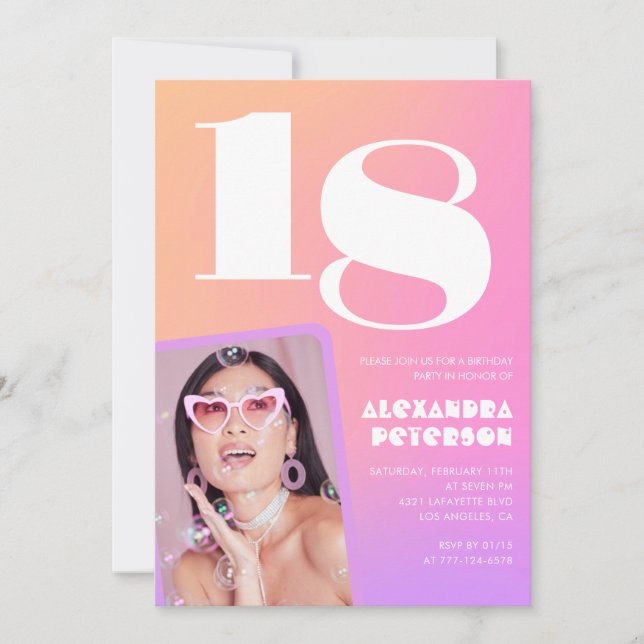 Invitaciones de cumpleaños 18 rosa para ella Retro (Anverso)