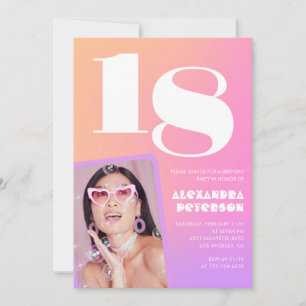 Invitaciones de cumpleaños 18 rosa para ella Retro