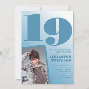 Invitaciones de cumpleaños 19 con gradiente azul N