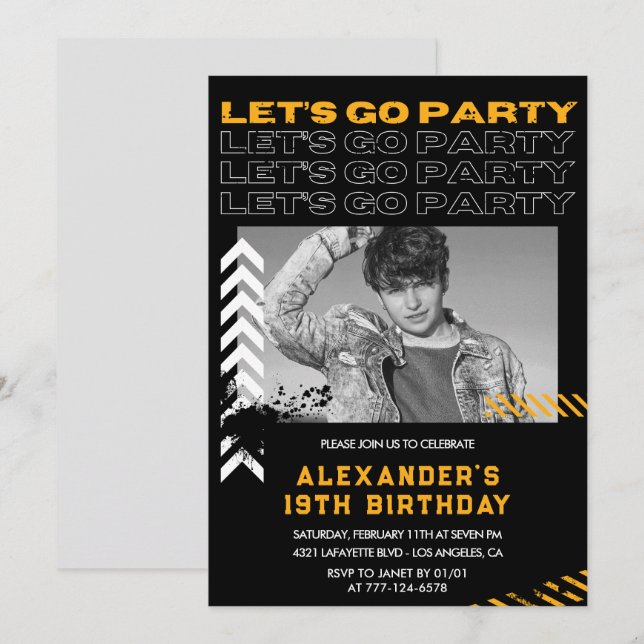 invitaciones de cumpleaños 19 hombres foto spray p (Anverso / Reverso)