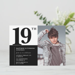 Invitaciones de cumpleaños 19 negras Elegantes Chi