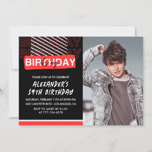 invitaciones de cumpleaños 19 para hombres fiesta  (Anverso)