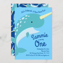 Invitaciones de cumpleaños 1 de Narwhals Ocean