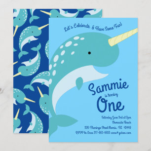 Invitaciones de cumpleaños 1 de Narwhals Ocean