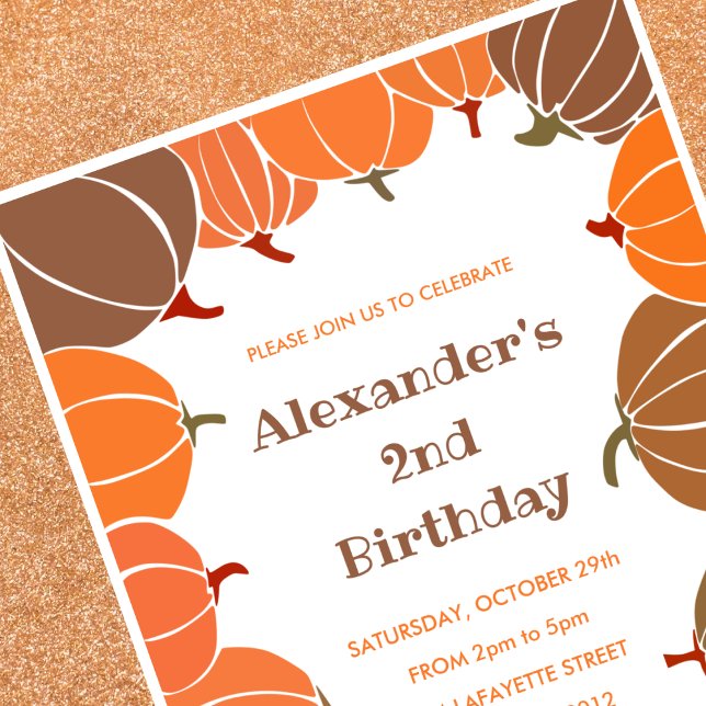 Invitaciones de cumpleaños 2º Halloween calabaza l (Halloween-2nd-birthday-invitations-pumpkin-cute-1)