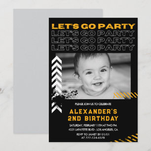Invitaciones de cumpleaños 2º negro Niño Foto Spra