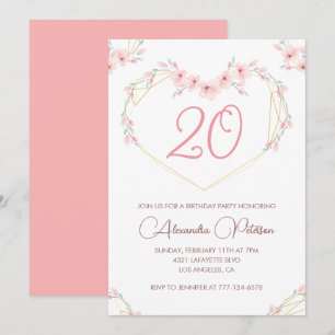 invitaciones de cumpleaños 20 Boho Floral Rosa