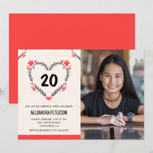 invitaciones de cumpleaños 20 para ella Corazón Fl