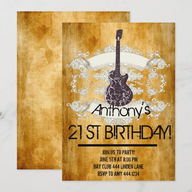 Invitaciones de cumpleaños 21ª Estrella de rock de (Anverso / Reverso)