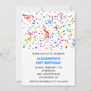 invitaciones de cumpleaños 21 Azul Confeti Arcoíri