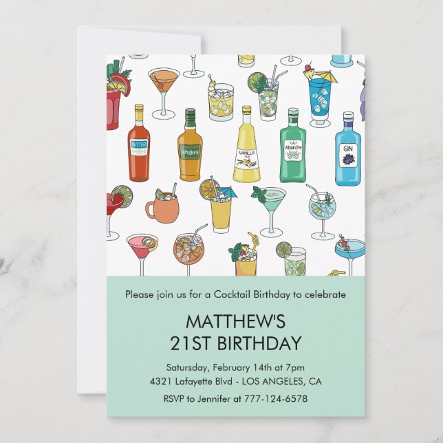 invitaciones de cumpleaños 21 Cocktail Contemporán (Anverso)